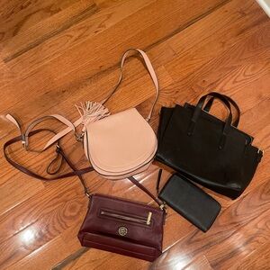 Bundle of Purses Handbags Wallet Black Burgundy Pink Lot